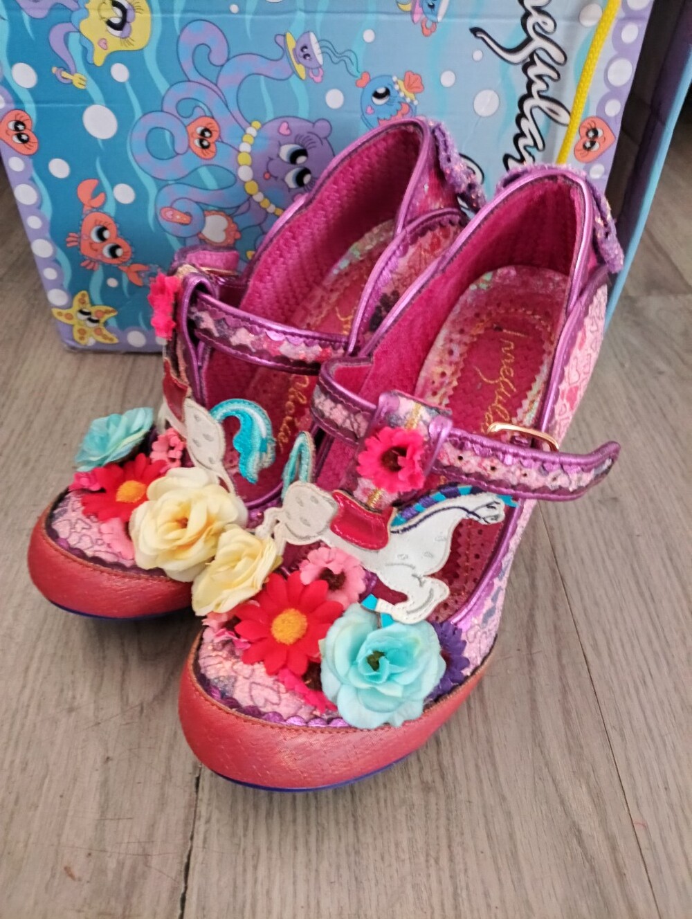 Irregular Choice Pink Floral Carrousel Mary Jane Heels